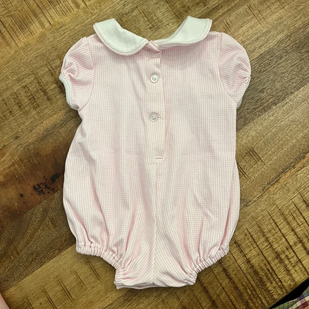 Lullaby Set Bubble‎ Romper Baby Girl 6M Pink Gingham Pumpkin Embroidered Collar